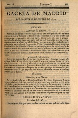 Gaceta de Madrid Dienstag 28. März 1820