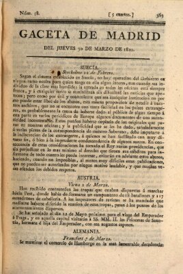 Gaceta de Madrid Donnerstag 30. März 1820