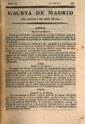 Gaceta de Madrid Samstag 8. April 1820