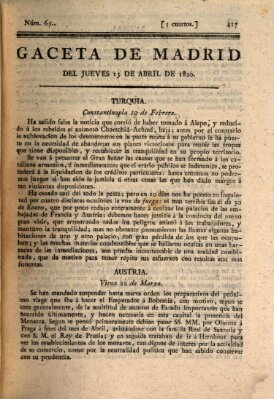 Gaceta de Madrid Donnerstag 13. April 1820