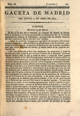 Gaceta de Madrid Donnerstag 20. April 1820