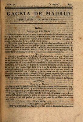 Gaceta de Madrid Dienstag 25. April 1820