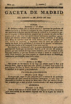 Gaceta de Madrid Samstag 10. Juni 1820