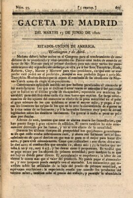 Gaceta de Madrid Dienstag 13. Juni 1820