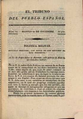 El Tribuno del pueblo español Dienstag 22. Dezember 1812