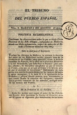 El Tribuno del pueblo español Dienstag 3. August 1813