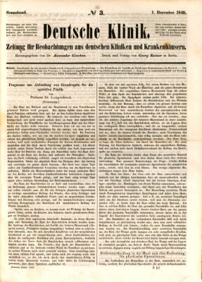 Deutsche Klinik Samstag 1. Dezember 1849