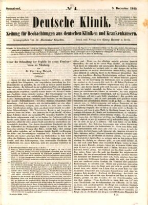 Deutsche Klinik Samstag 8. Dezember 1849