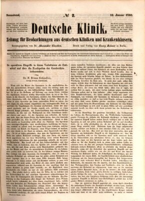 Deutsche Klinik Samstag 12. Januar 1850