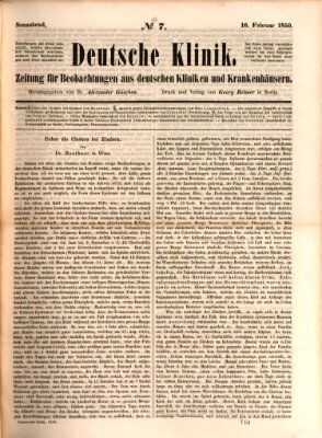 Deutsche Klinik Samstag 16. Februar 1850