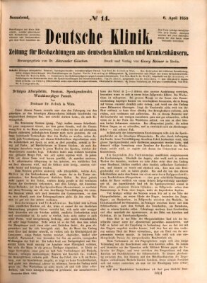 Deutsche Klinik Samstag 6. April 1850