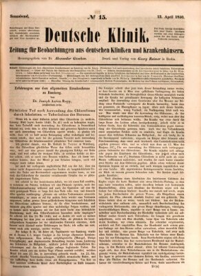 Deutsche Klinik Samstag 13. April 1850