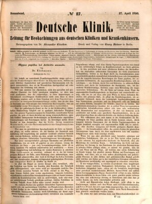 Deutsche Klinik Samstag 27. April 1850