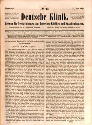 Deutsche Klinik Samstag 22. Juni 1850