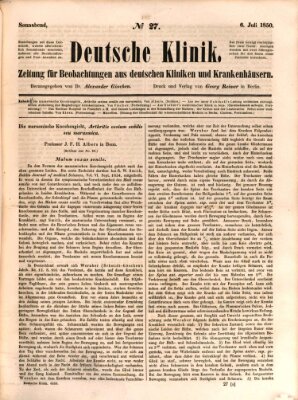 Deutsche Klinik Samstag 6. Juli 1850