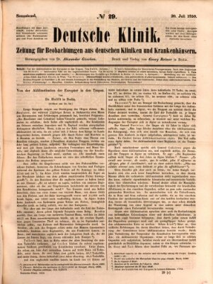 Deutsche Klinik Samstag 20. Juli 1850