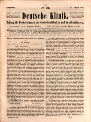 Deutsche Klinik Samstag 10. August 1850