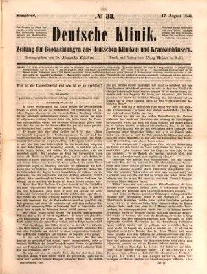 Deutsche Klinik Samstag 17. August 1850