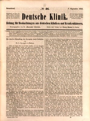 Deutsche Klinik Samstag 7. September 1850