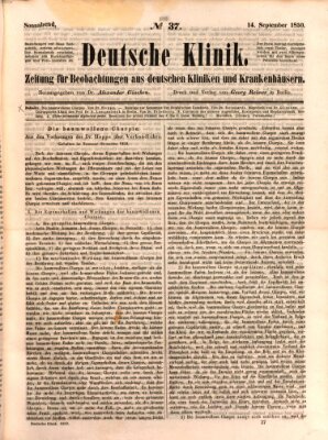 Deutsche Klinik Samstag 14. September 1850