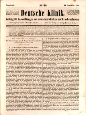 Deutsche Klinik Samstag 21. September 1850