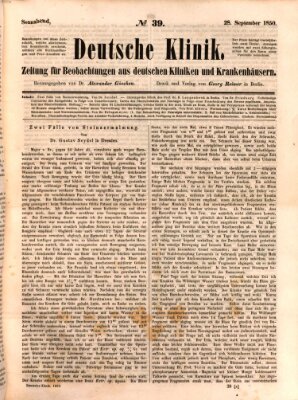 Deutsche Klinik Samstag 28. September 1850