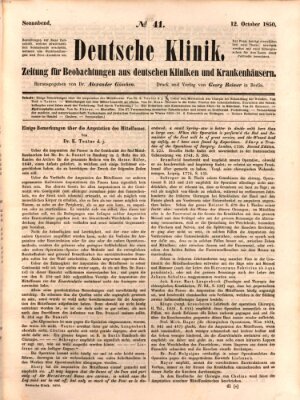 Deutsche Klinik Samstag 12. Oktober 1850