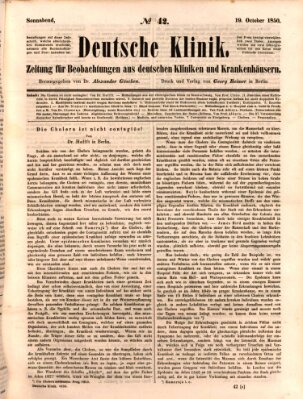 Deutsche Klinik Samstag 19. Oktober 1850