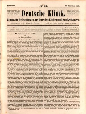 Deutsche Klinik Samstag 16. November 1850