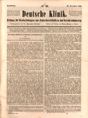 Deutsche Klinik Samstag 23. November 1850