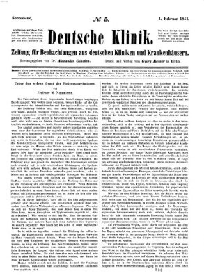 Deutsche Klinik Samstag 1. Februar 1851