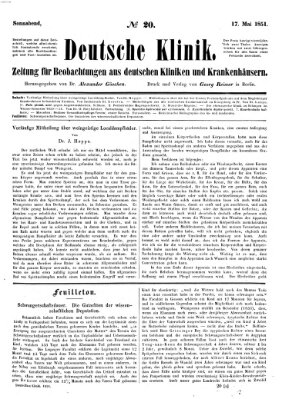 Deutsche Klinik Samstag 17. Mai 1851