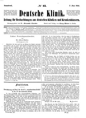 Deutsche Klinik Samstag 7. Juni 1851