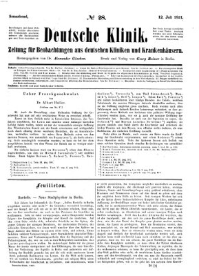 Deutsche Klinik Samstag 12. Juli 1851
