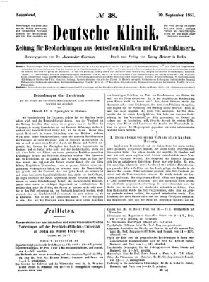 Deutsche Klinik Samstag 20. September 1851