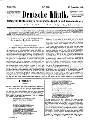 Deutsche Klinik Samstag 27. September 1851