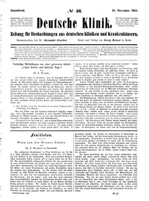 Deutsche Klinik Samstag 15. November 1851