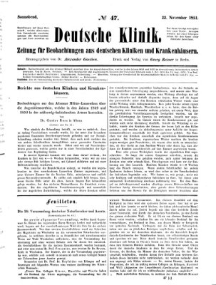 Deutsche Klinik Samstag 22. November 1851