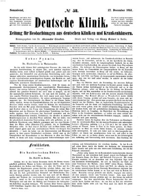 Deutsche Klinik Samstag 27. Dezember 1851