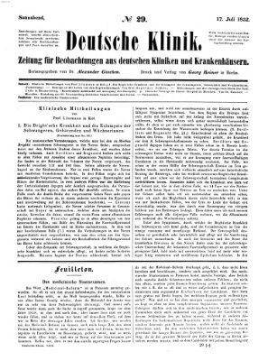 Deutsche Klinik Samstag 17. Juli 1852