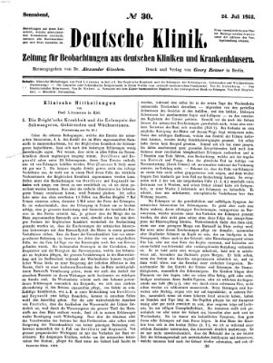 Deutsche Klinik Samstag 24. Juli 1852