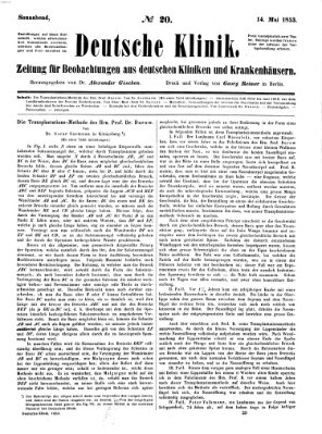 Deutsche Klinik Samstag 14. Mai 1853