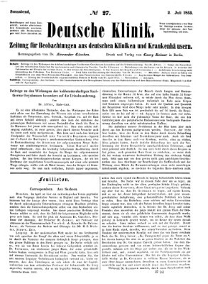 Deutsche Klinik Samstag 2. Juli 1853