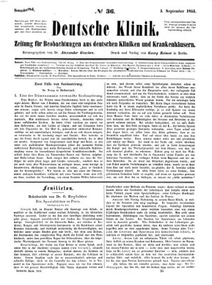 Deutsche Klinik Samstag 3. September 1853