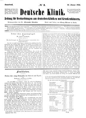 Deutsche Klinik Samstag 14. Januar 1854