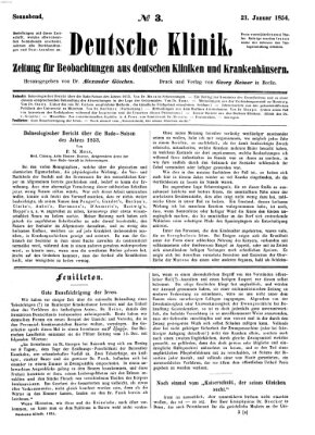 Deutsche Klinik Samstag 21. Januar 1854