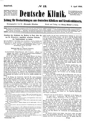 Deutsche Klinik Samstag 1. April 1854