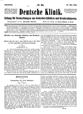 Deutsche Klinik Samstag 27. Mai 1854