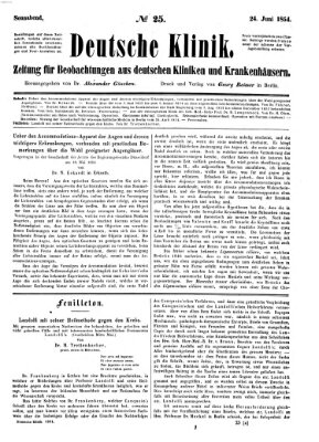 Deutsche Klinik Samstag 24. Juni 1854