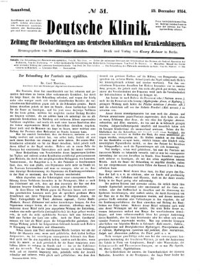 Deutsche Klinik Samstag 23. Dezember 1854